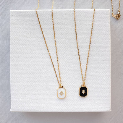Square enamel black Pendant 925 Necklace