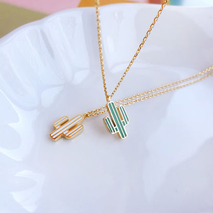 Cactus Green White Gold Pendant Necklace