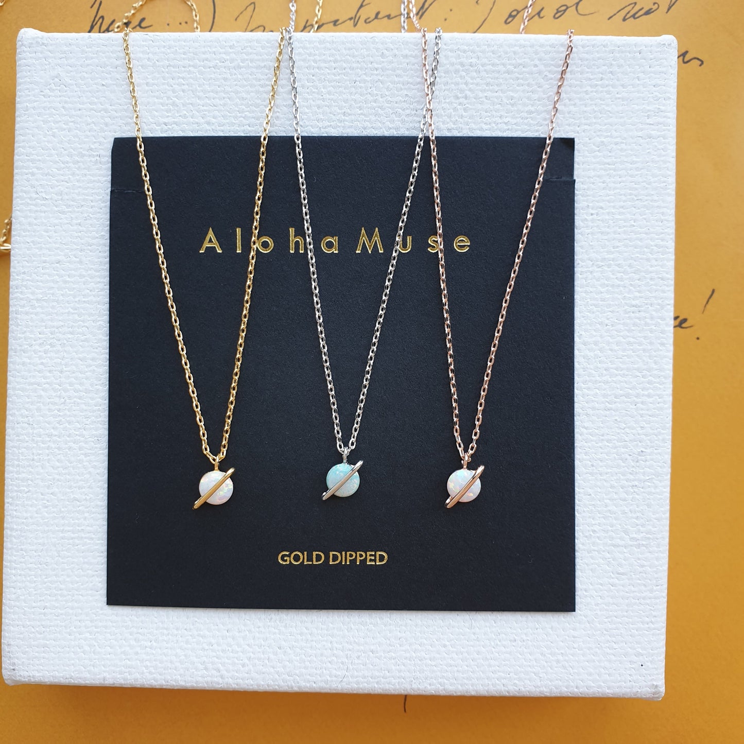 Tiny Opal Stone Necklace Planet Universe