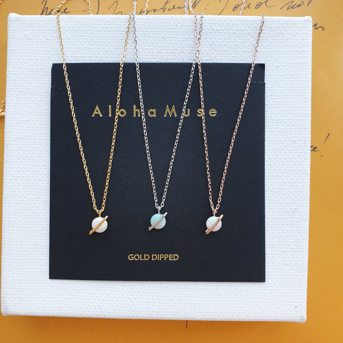 Tiny Opal Stone Necklace Planet Universe