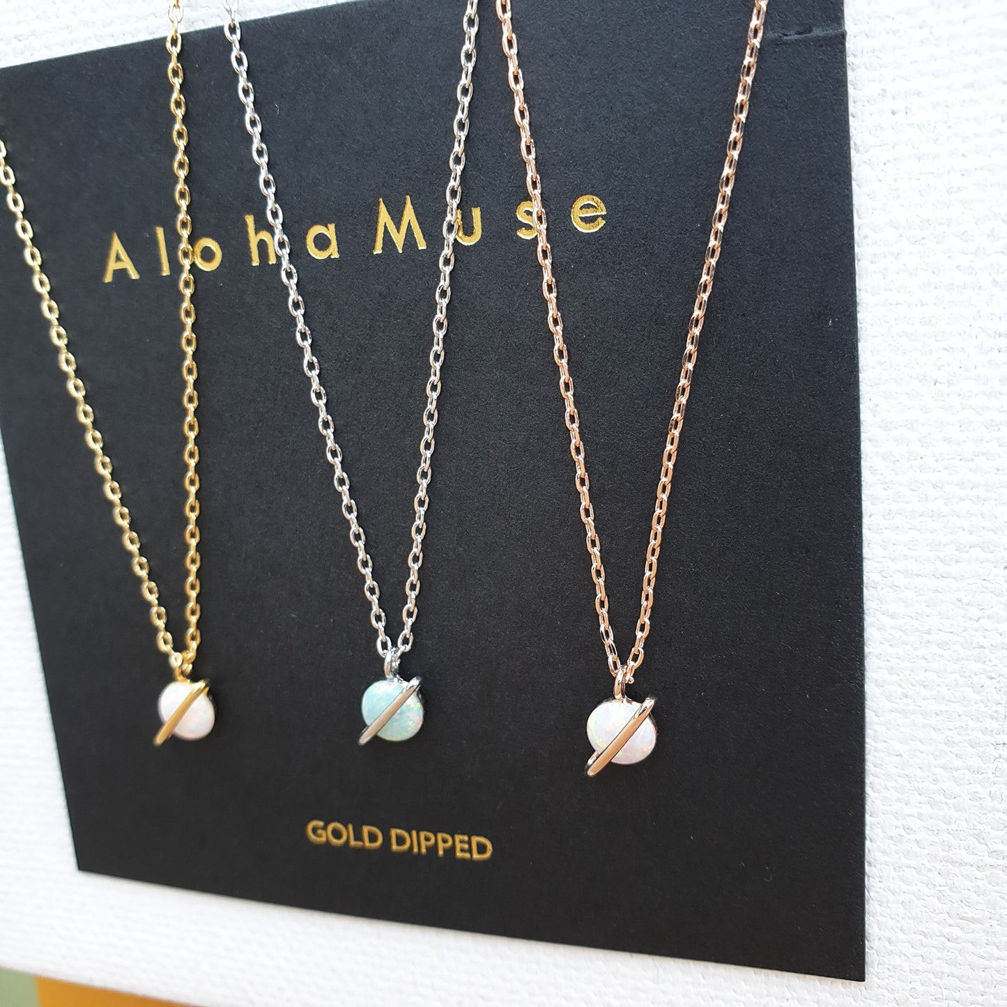 Tiny Opal Stone Necklace Planet Universe