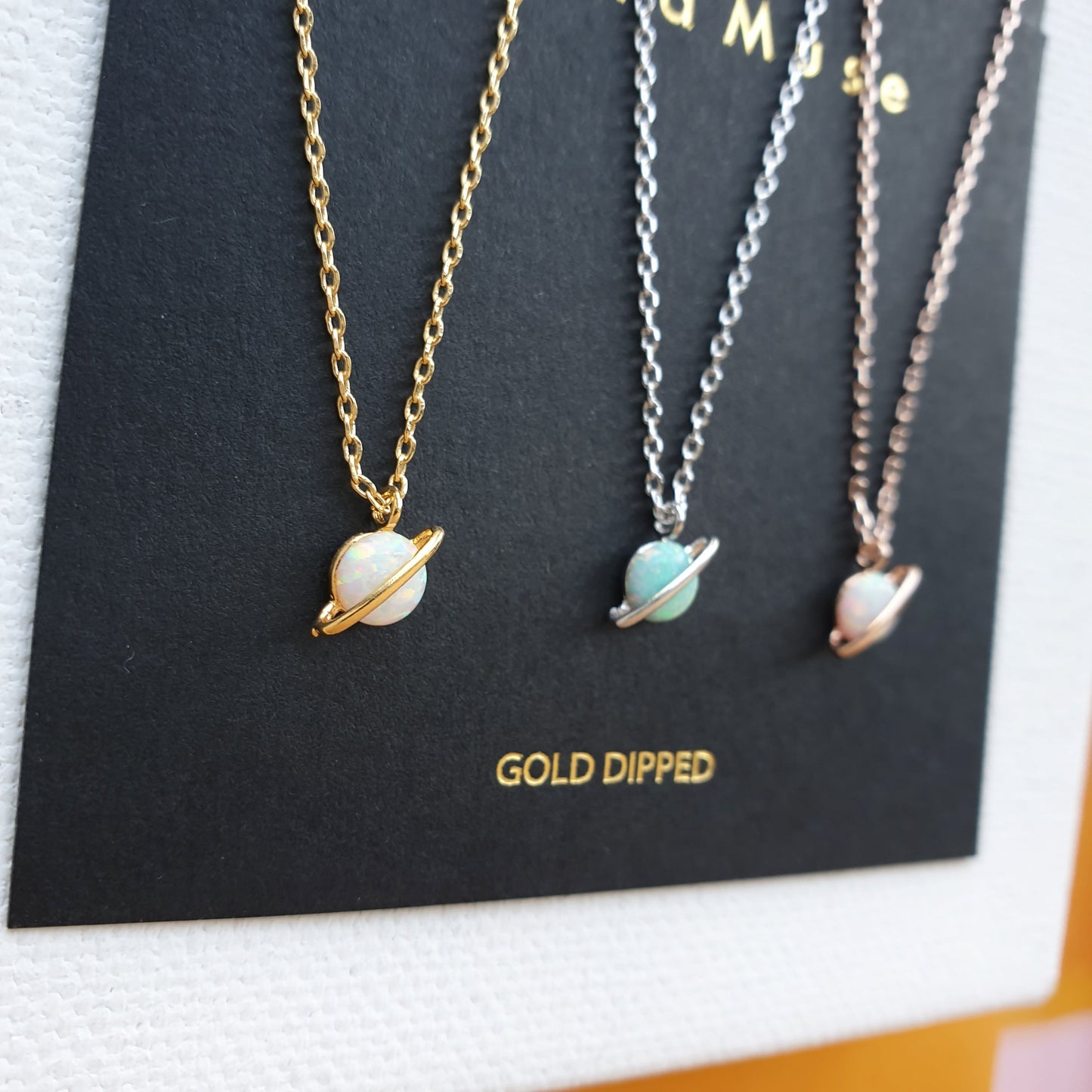 Tiny Opal Stone Necklace Planet Universe