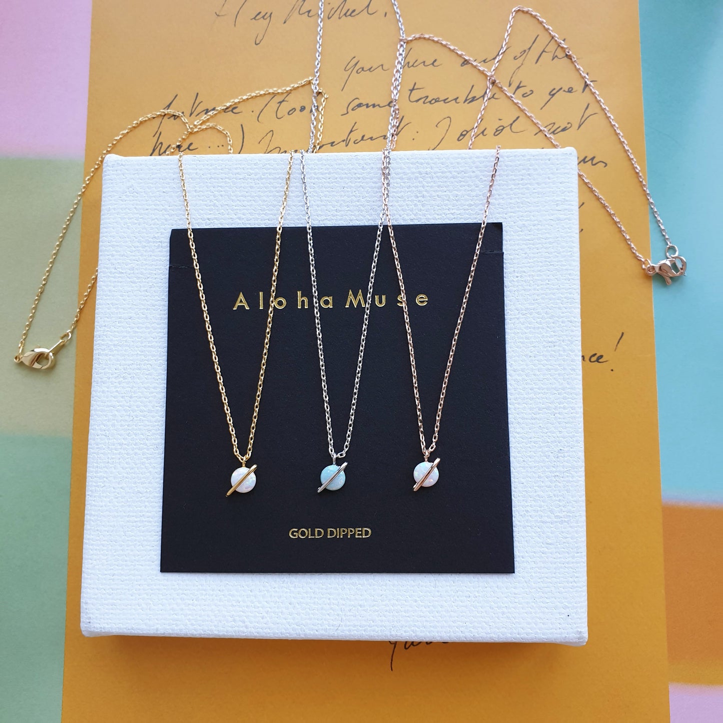 Tiny Opal Stone Necklace Planet Universe