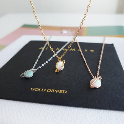 Tiny Opal Stone Necklace Planet Universe