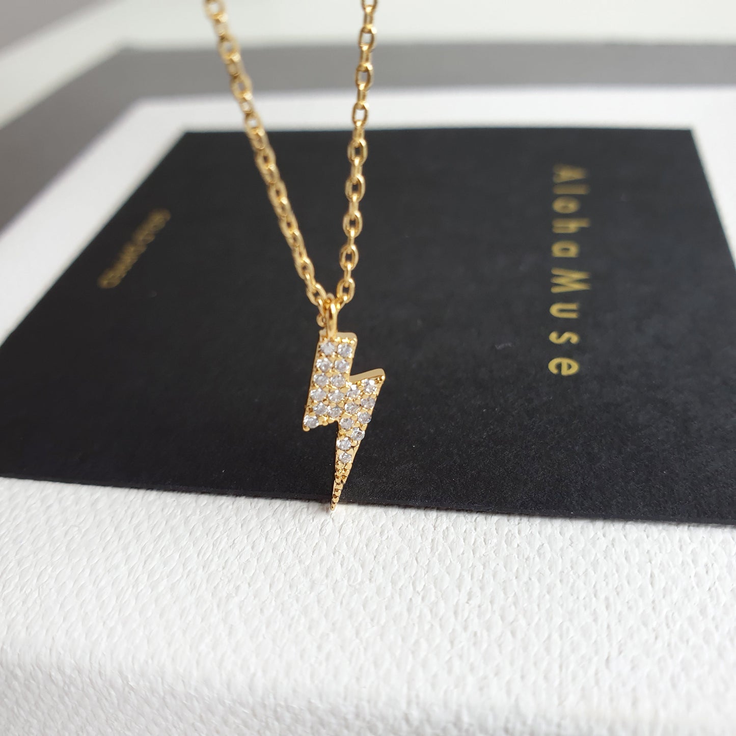 Bolt Lightning Cubic Zirconia CZ Charm Necklace