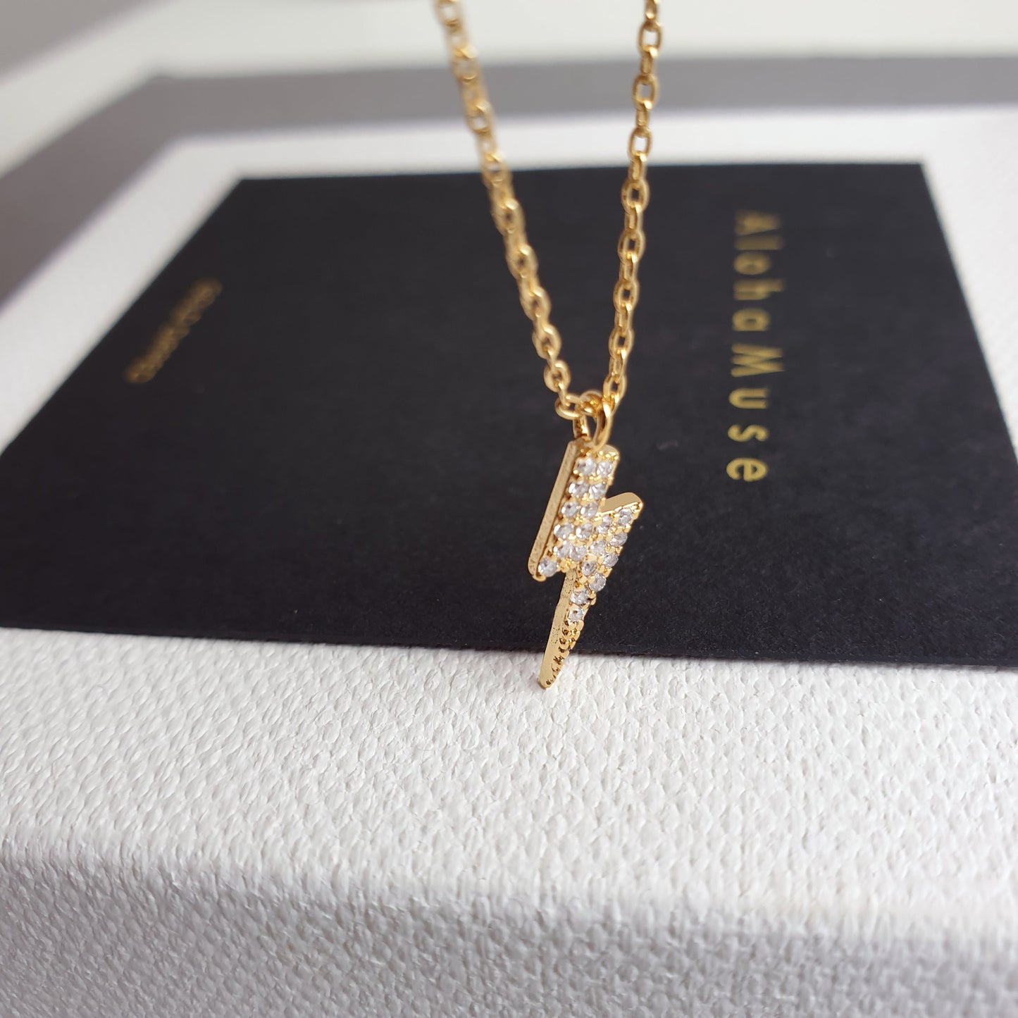 Bolt Lightning Cubic Zirconia CZ Charm Necklace