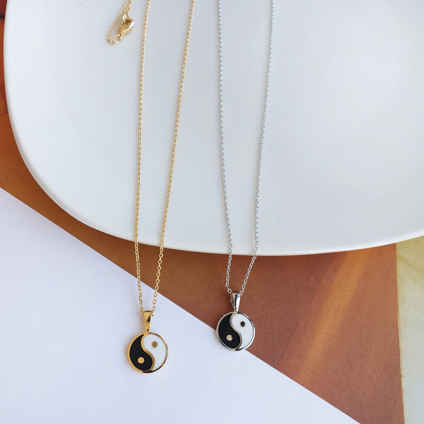 Yin Yang Pendant Black White Necklace
