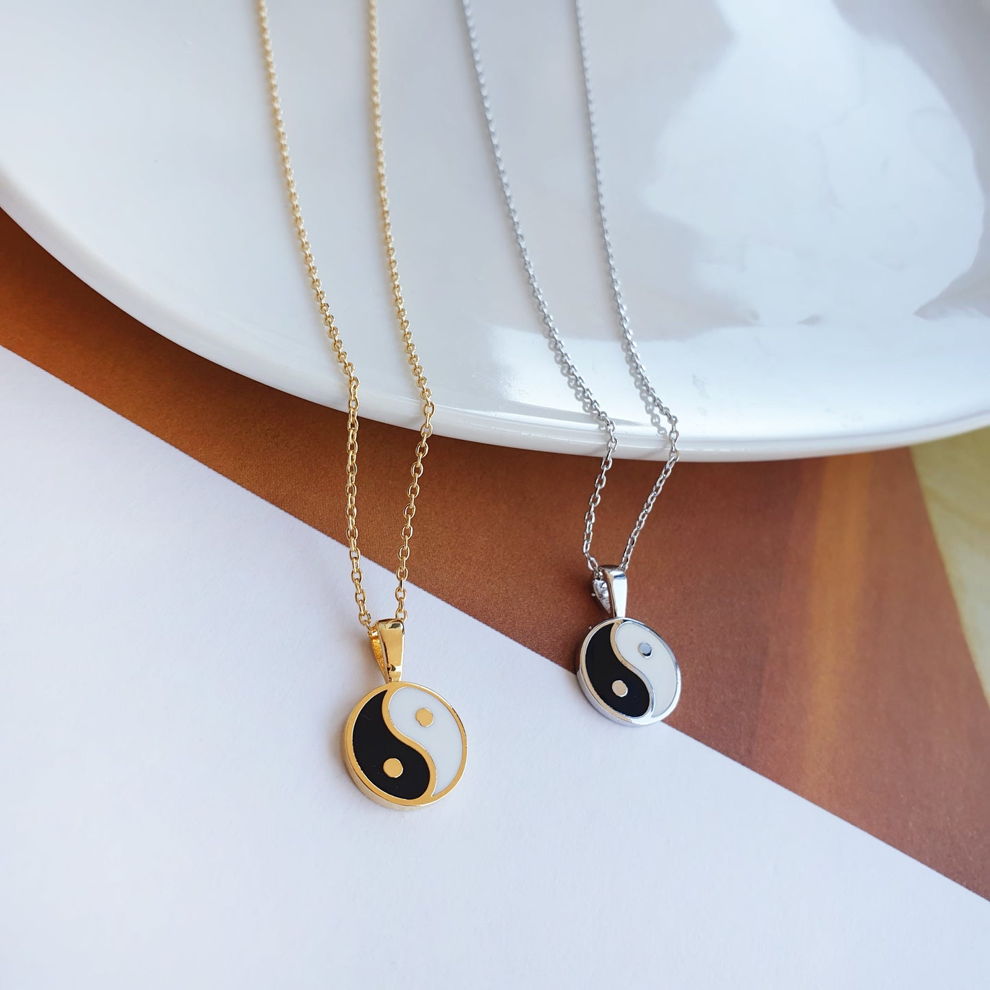 Yin Yang Pendant Black White Necklace
