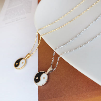 Yin Yang Pendant Black White Necklace
