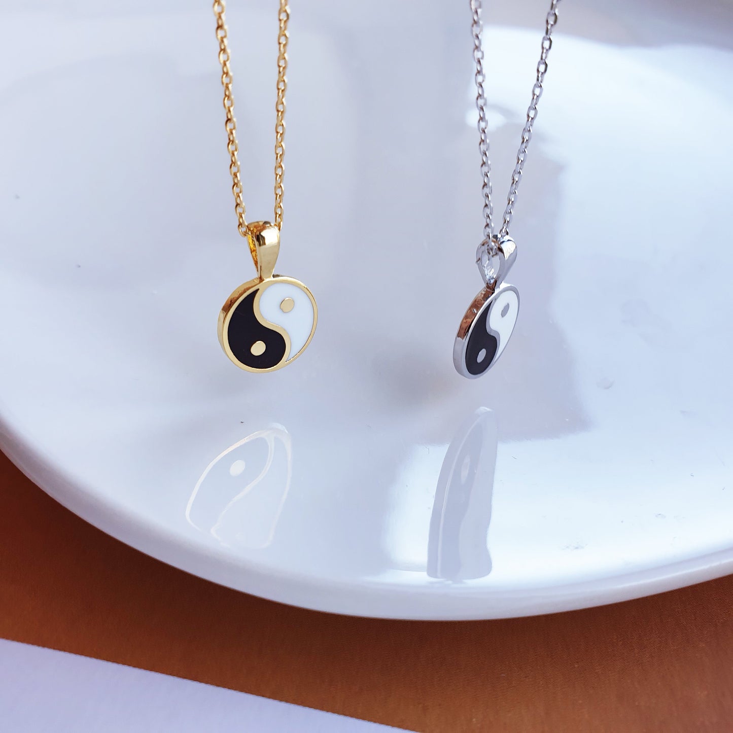 Yin Yang Pendant Black White Necklace
