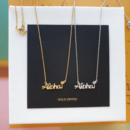 Hawaii Aloha Palm tree Letter Pendant Necklace