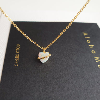 Tiny Opal Stone Heart Belt Necklace
