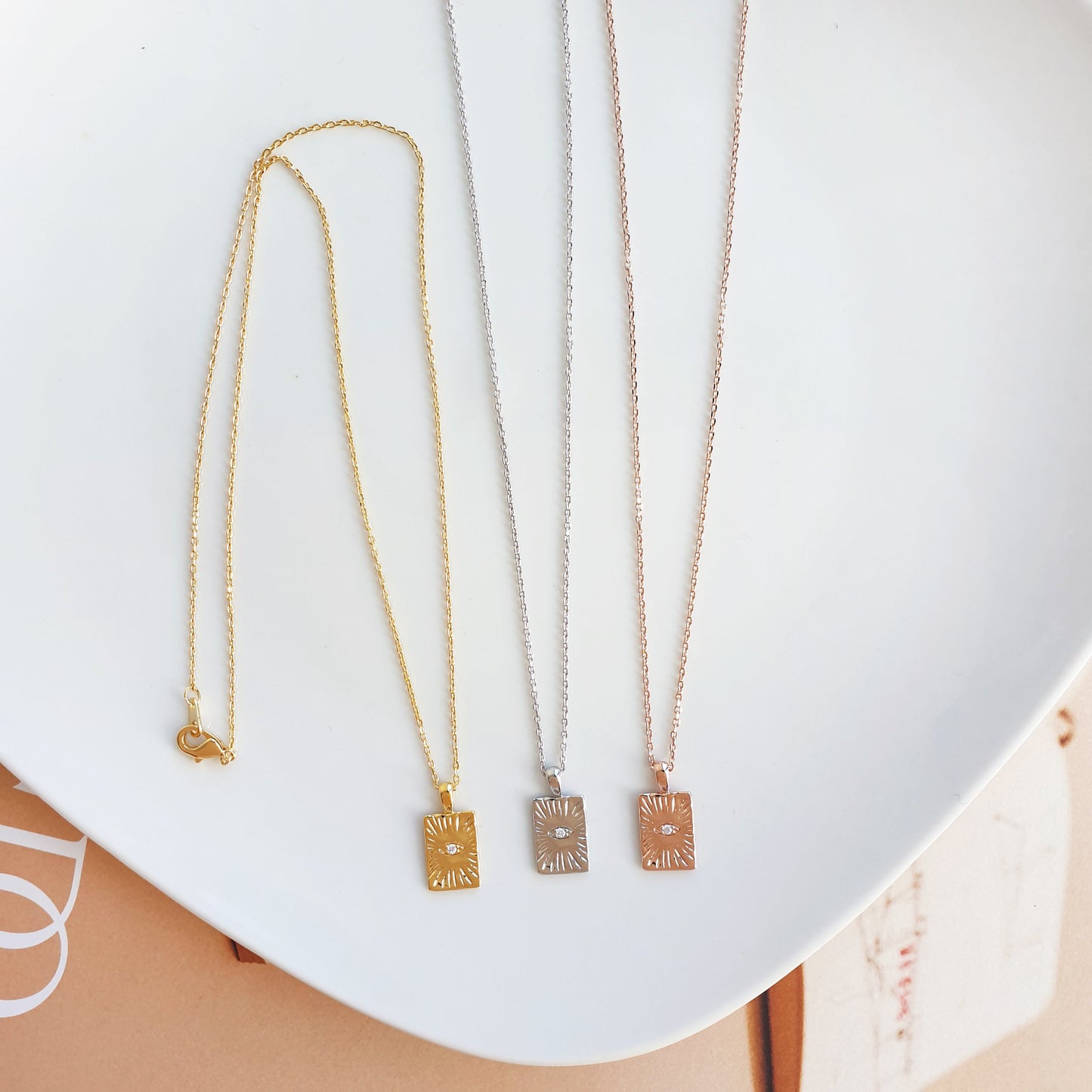 Square Rectangle Charm Hamsa eye Necklace