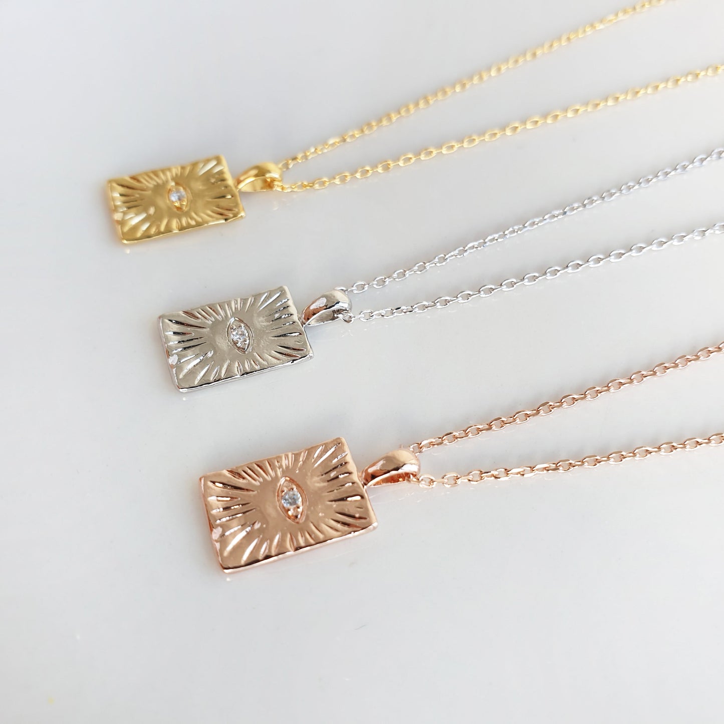 Square Rectangle Charm Hamsa eye Necklace