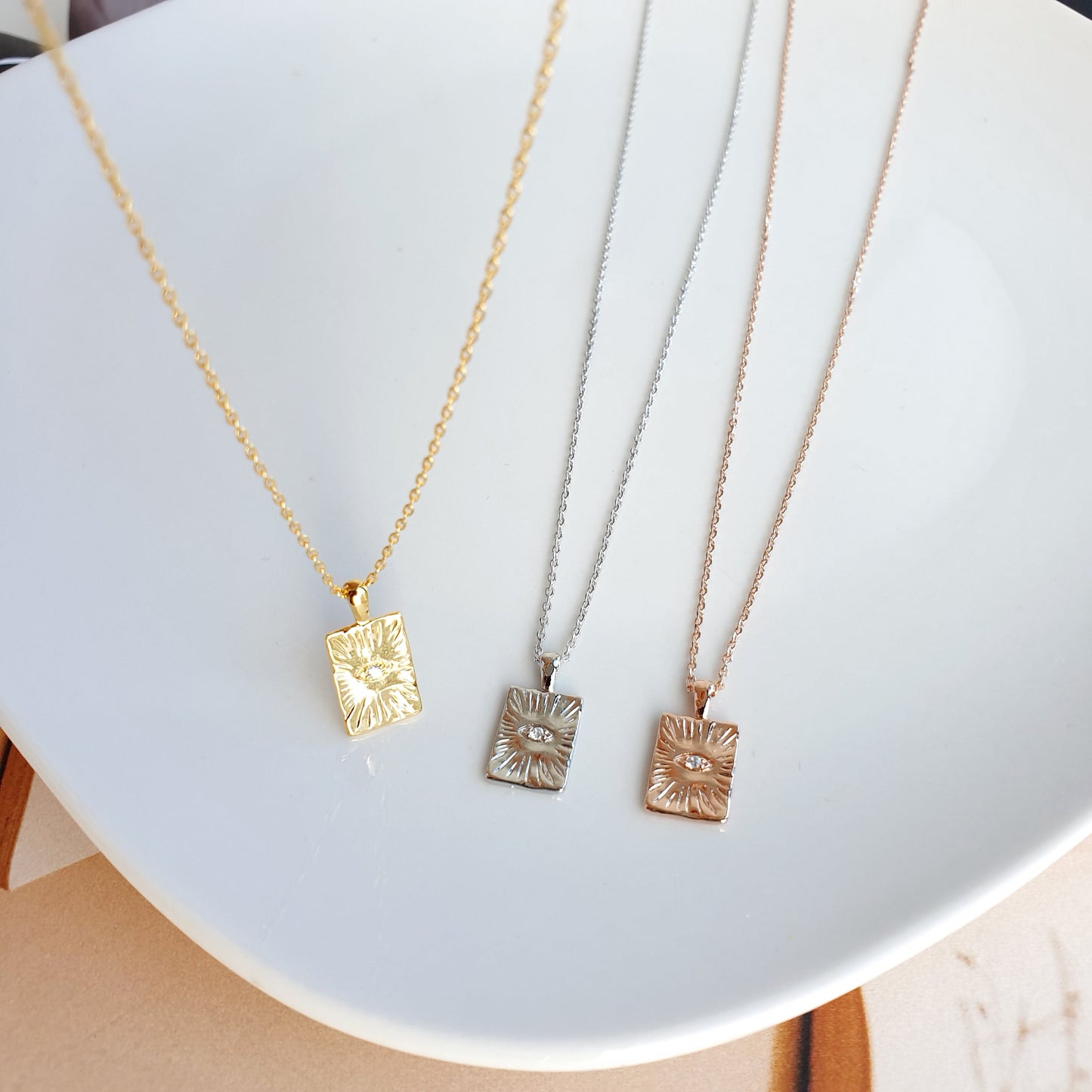 Square Rectangle Charm Hamsa eye Necklace