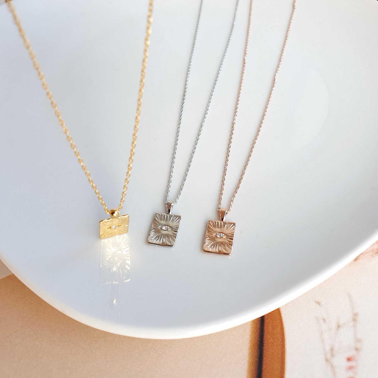 Square Rectangle Charm Hamsa eye Necklace