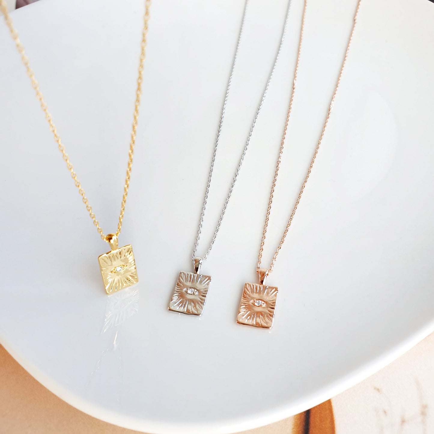 Square Rectangle Charm Hamsa eye Necklace