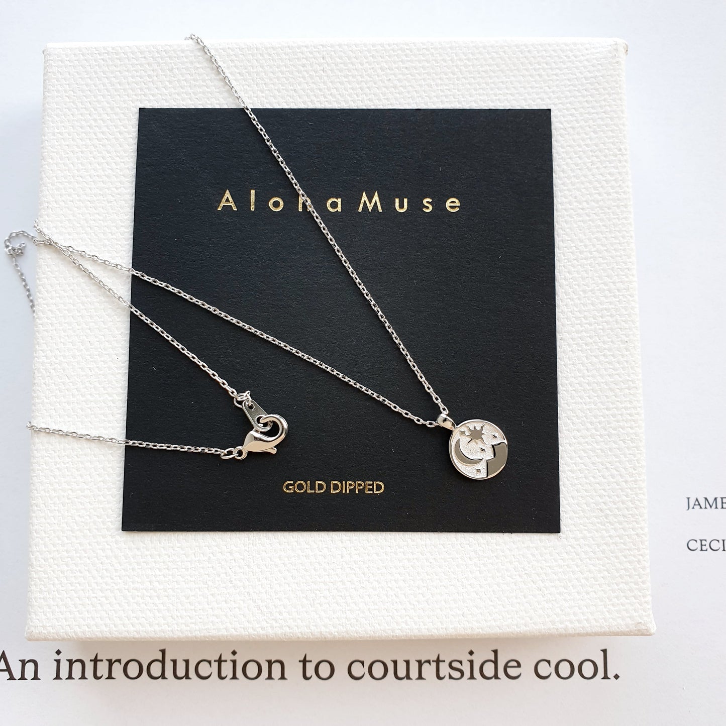 Tiny Crescent Moon Star Charm Necklace