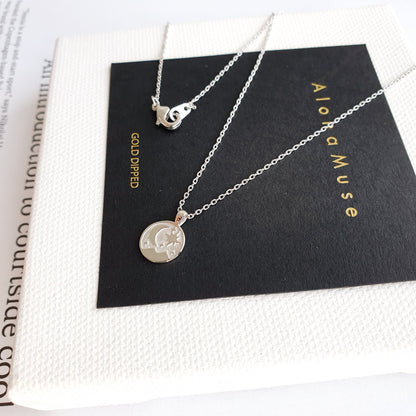 Tiny Crescent Moon Star Charm Necklace