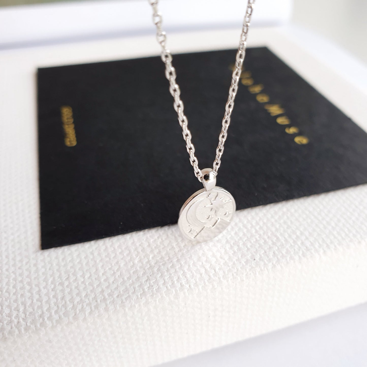 Tiny Crescent Moon Star Charm Necklace