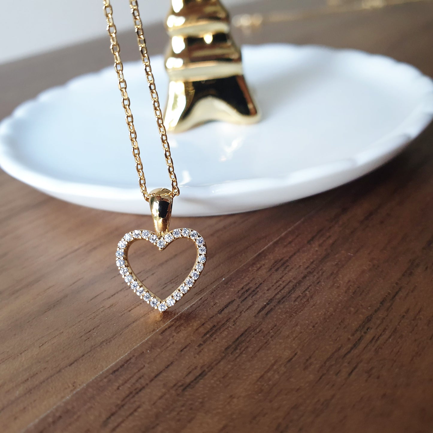 Open Heart Cubic Zirconia Hollow Charm Necklace