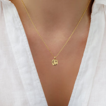 Tiny Crescent Moon Star Charm Necklace