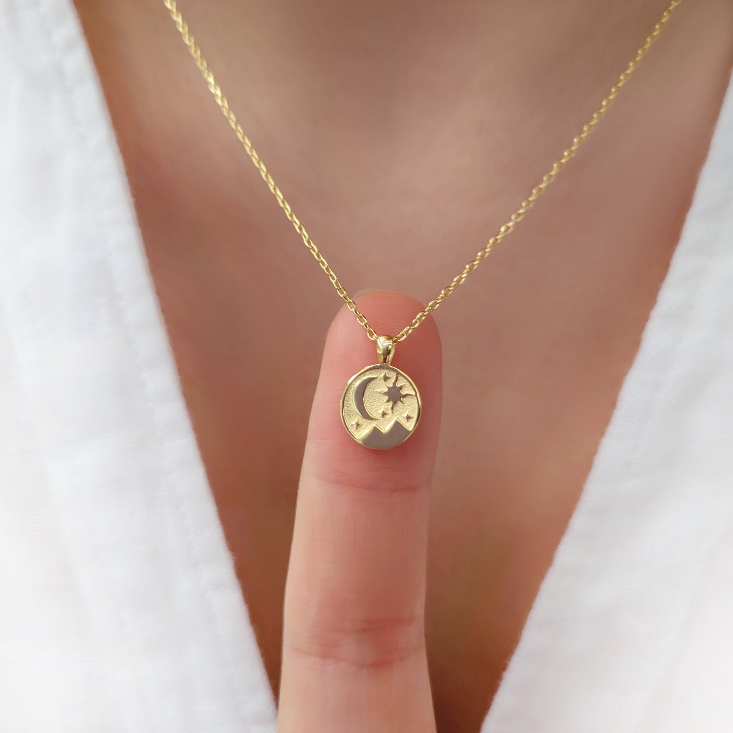 Tiny Crescent Moon Star Charm Necklace