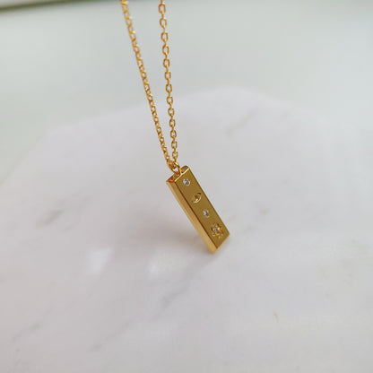 Gold Bar Rectangle Tag Hamsa Hand Eye Necklace