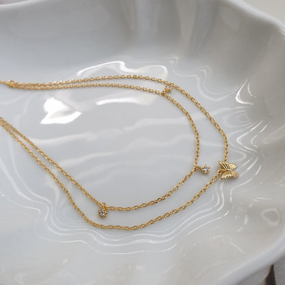 Layered Necklace Set Butterfly CZ Tiny Charm