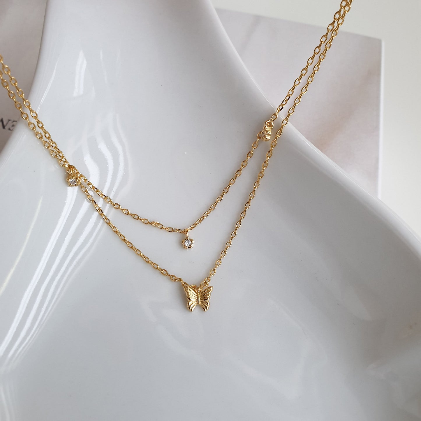 Layered Necklace Set Butterfly CZ Tiny Charm