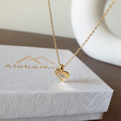 Heart Hamsa Eye Necklace Cubic Zirconia Charm