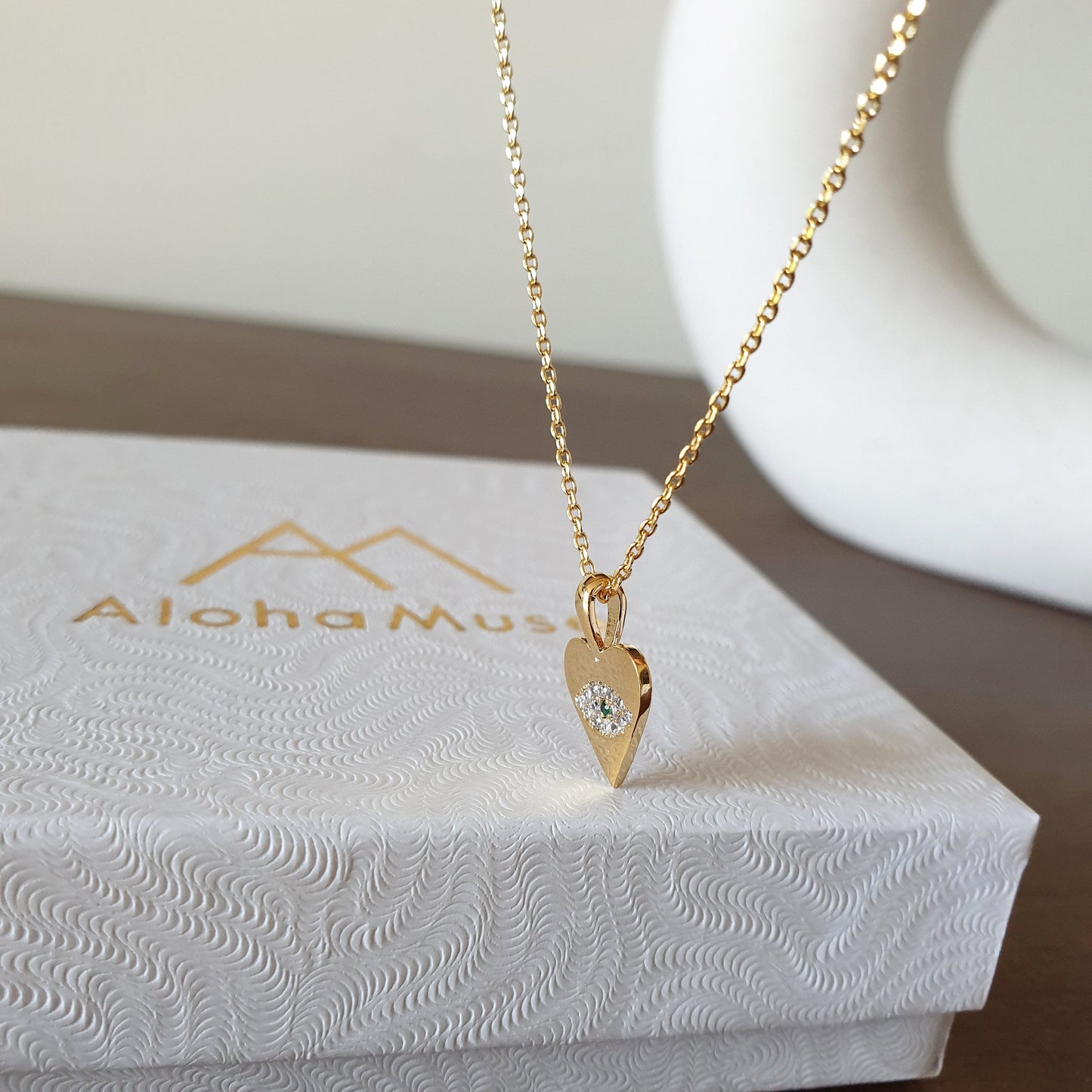 Heart Hamsa Eye Necklace Cubic Zirconia Charm
