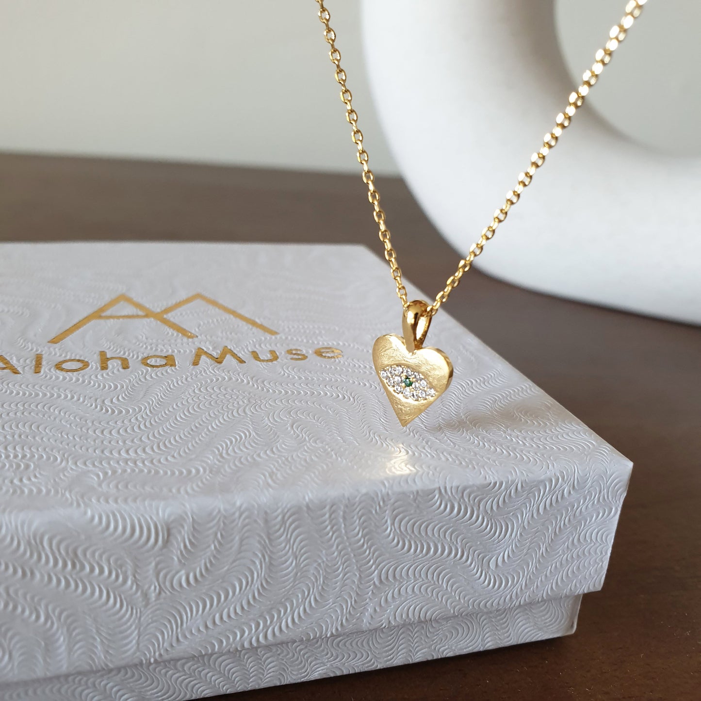 Heart Hamsa Eye Necklace Cubic Zirconia Charm