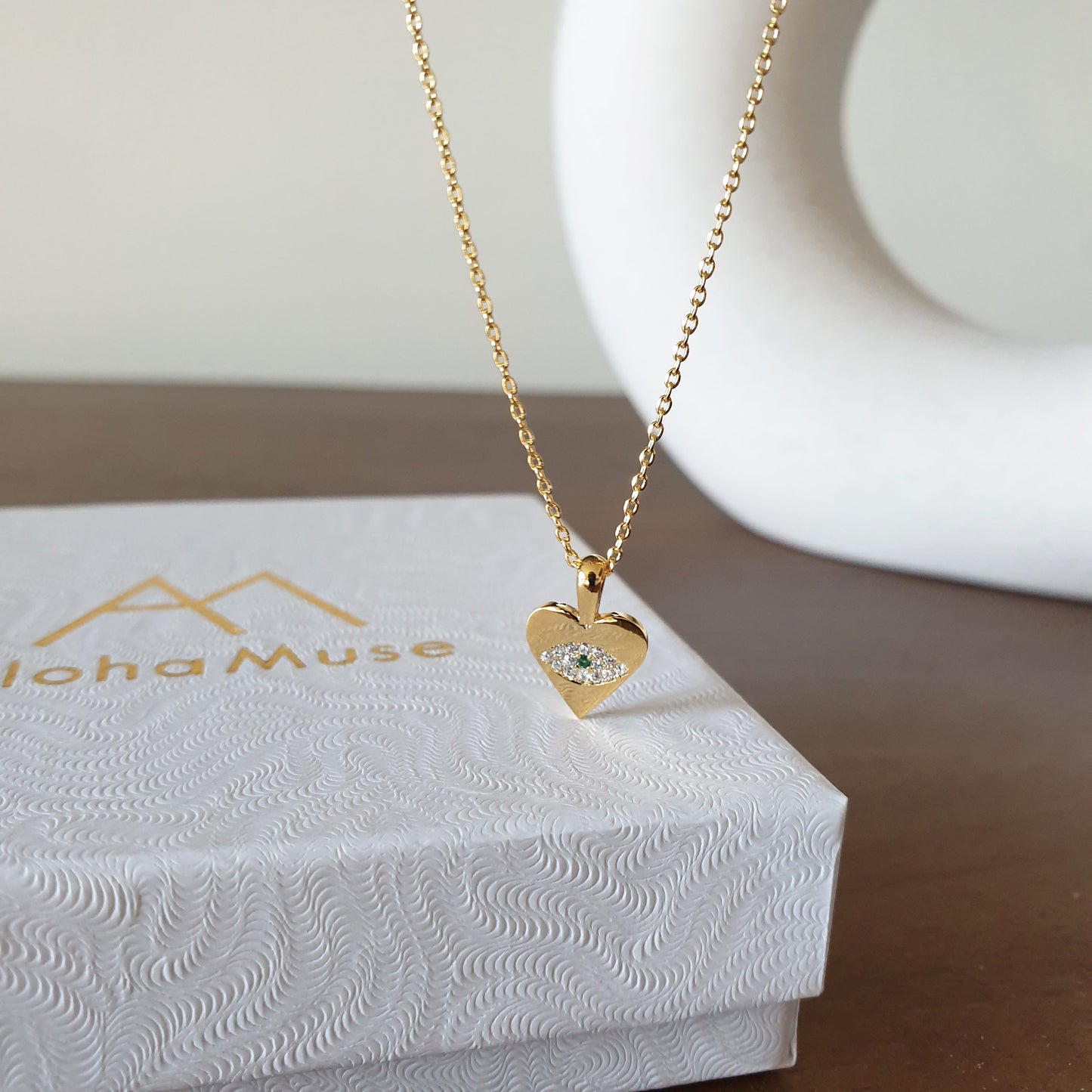 Heart Hamsa Eye Necklace Cubic Zirconia Charm