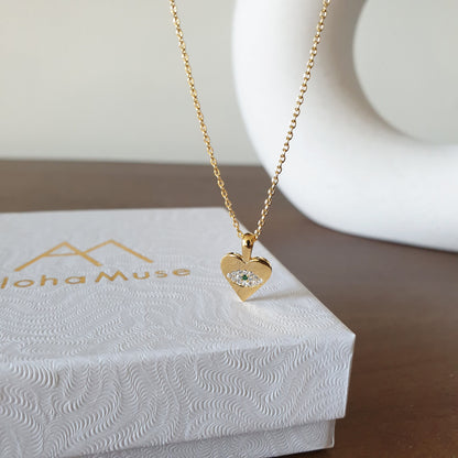 Heart Hamsa Eye Necklace Cubic Zirconia Charm