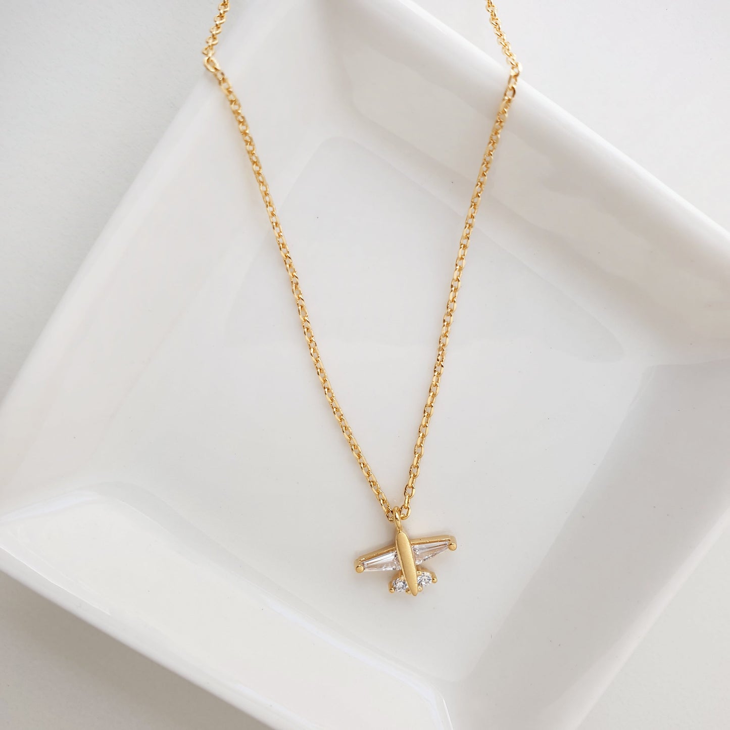 Airplane Charm Cubic Zirconia Necklace