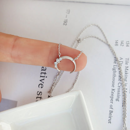 Crescent Moon Horn Cubic Zirconia Charm Necklace