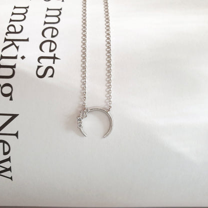 Crescent Moon Horn Cubic Zirconia Charm Necklace