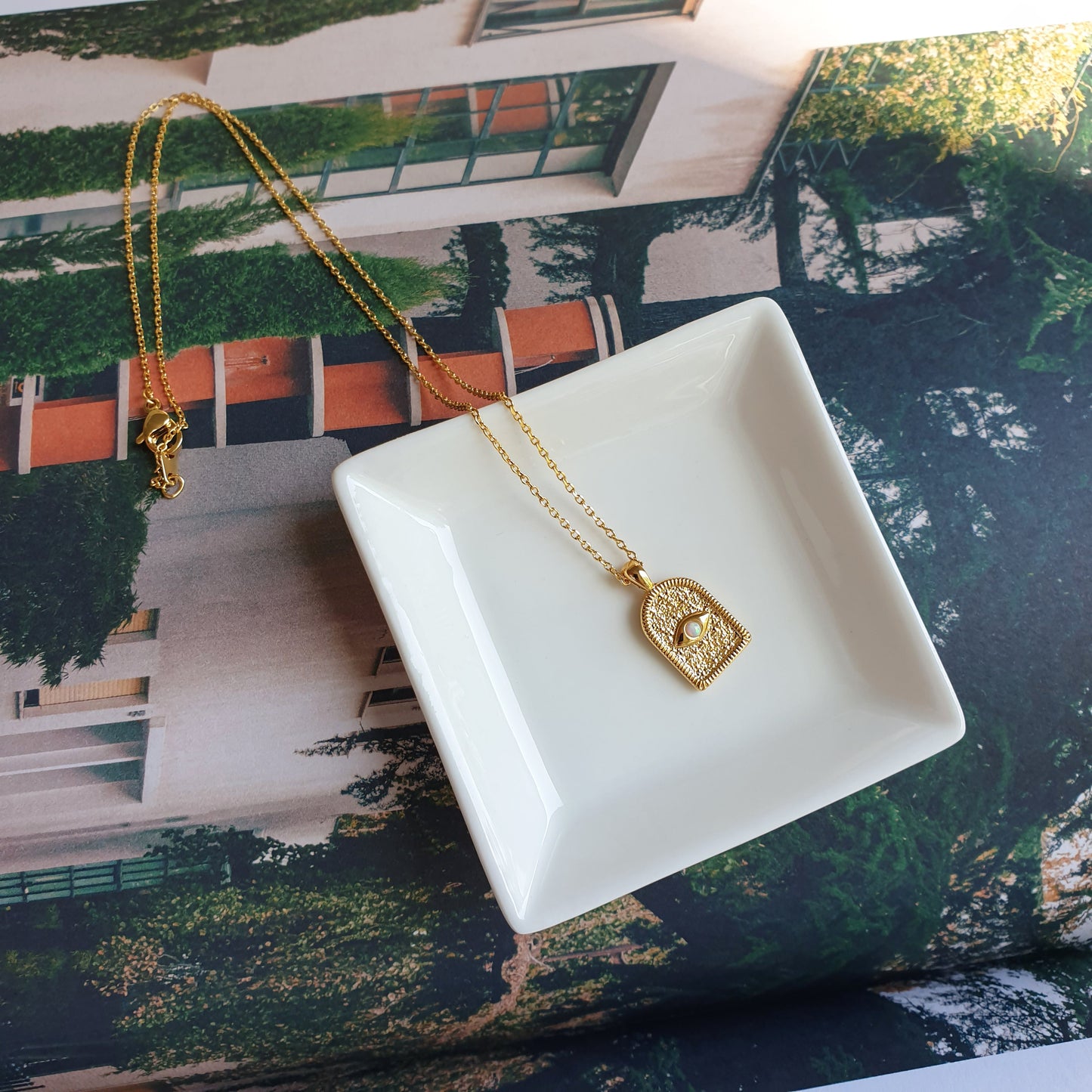Arch Dorm Hamsa Eye Charm Necklace