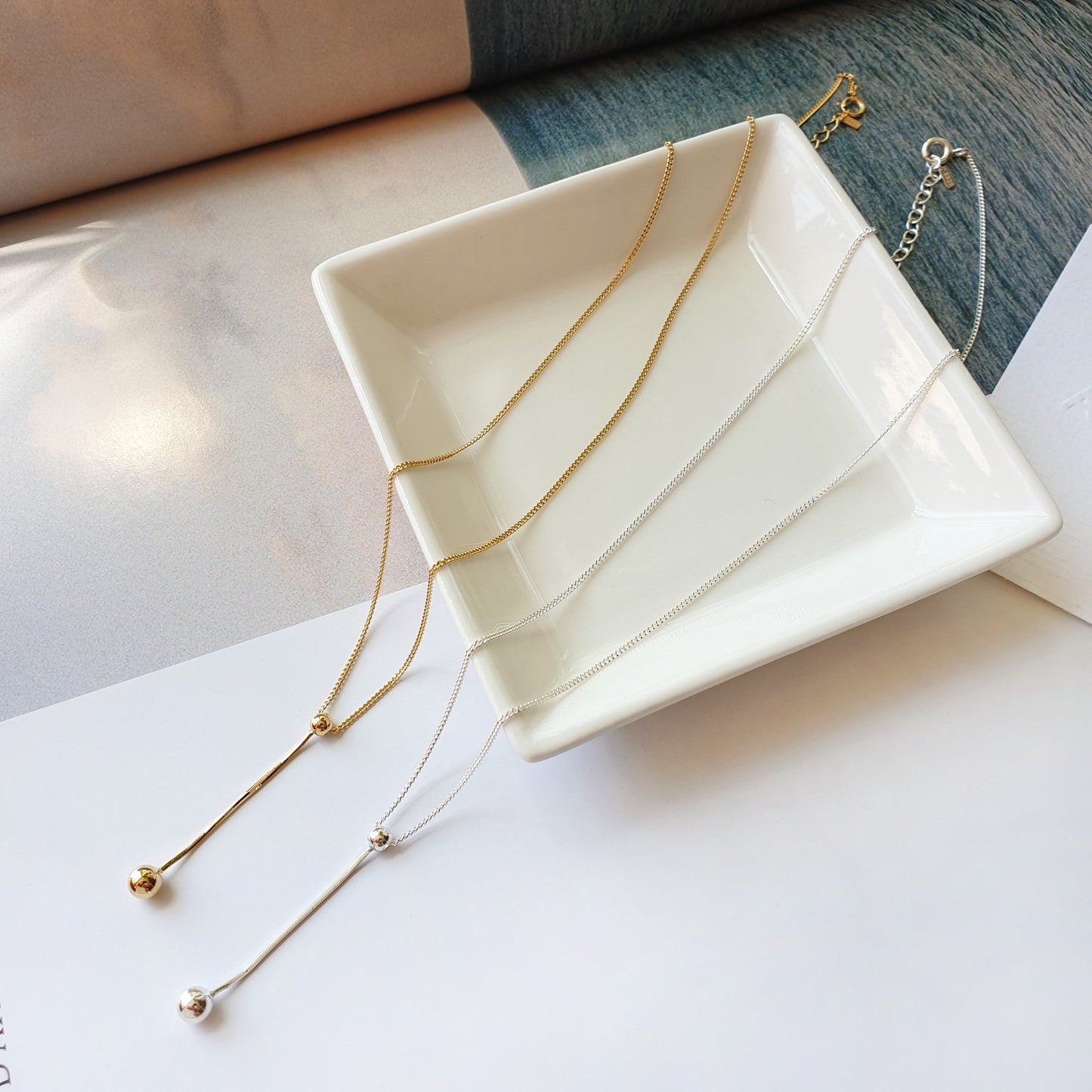 Lariat Y Tiny Ball Connected Necklace