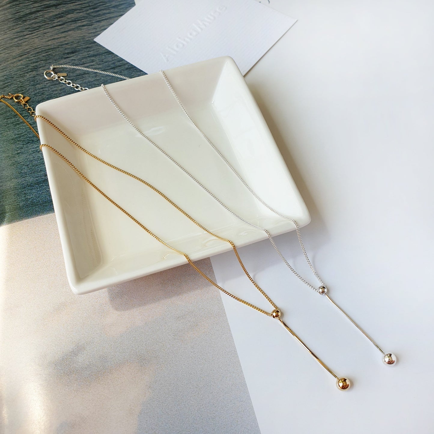 Lariat Y Tiny Ball Connected Necklace