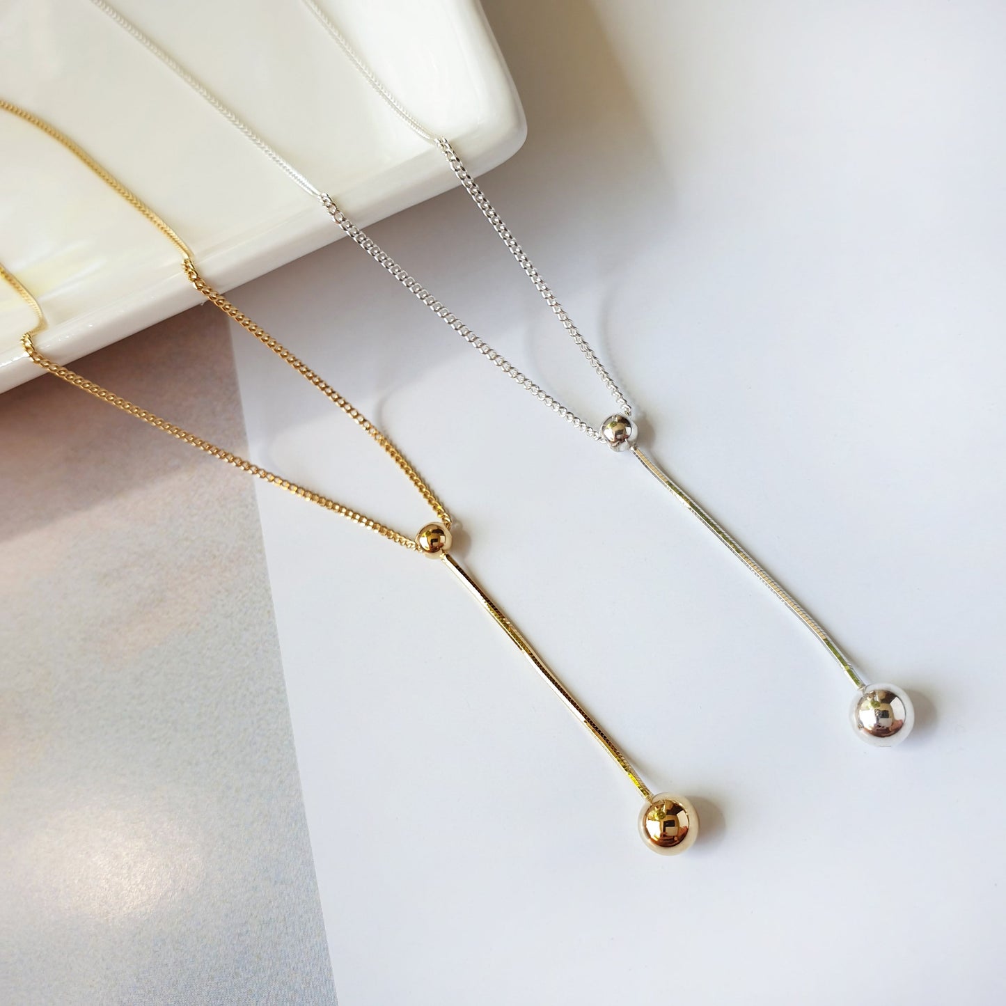 Lariat Y Tiny Ball Connected Necklace