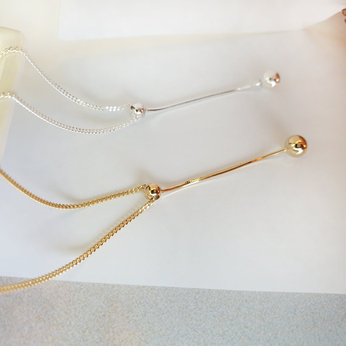 Lariat Y Tiny Ball Connected Necklace