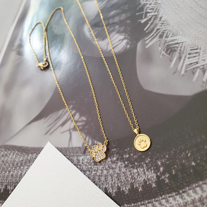 Dog Paw Coin Cubic Zirconia Necklace