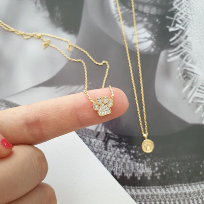 Dog Paw Coin Cubic Zirconia Necklace