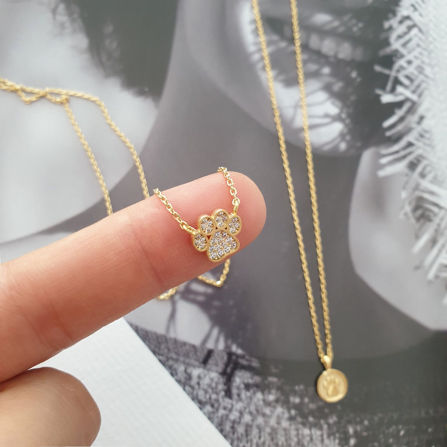 Dog Paw Coin Cubic Zirconia Necklace