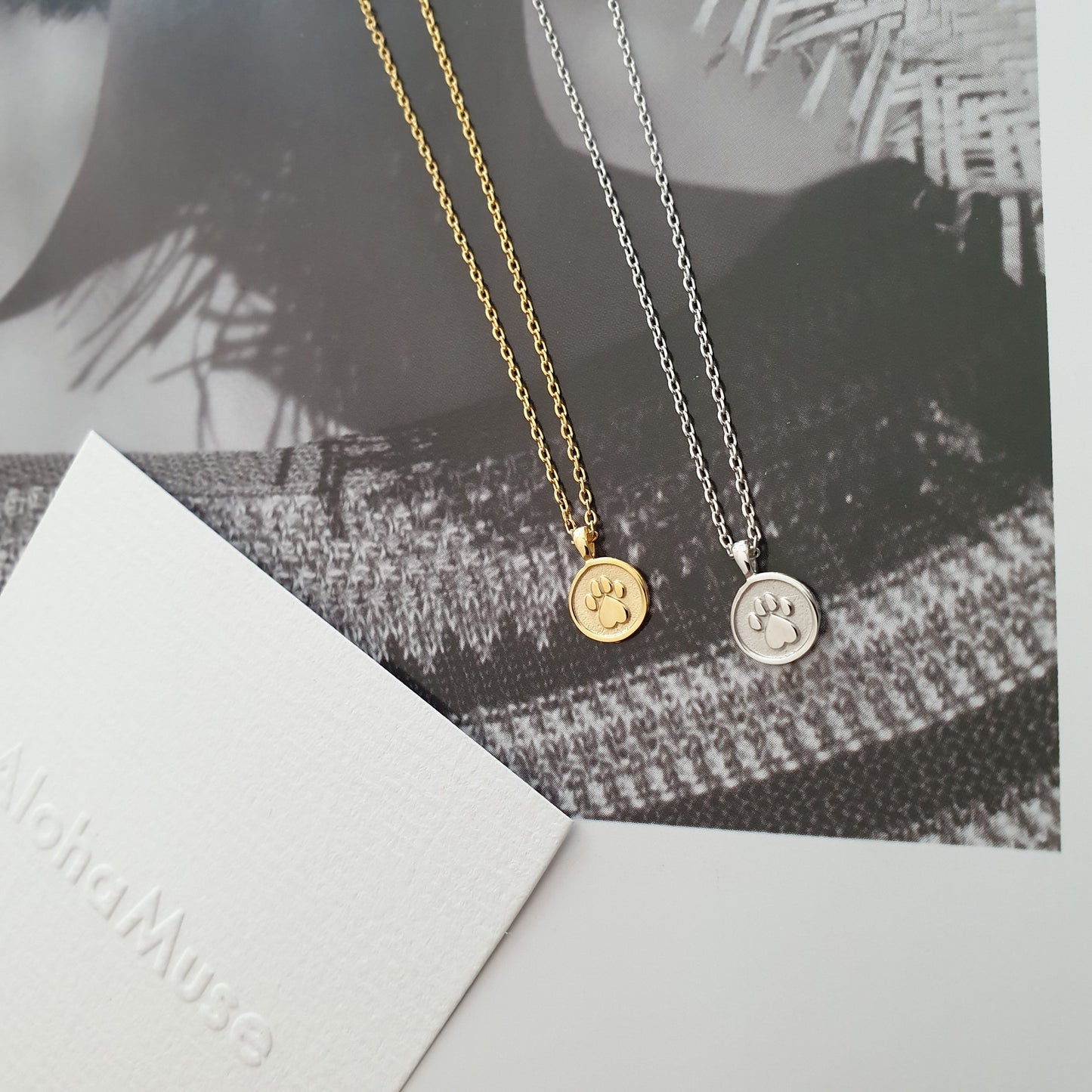 Dog Paw Tiny Small Disk Coin Necklace