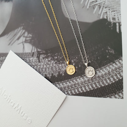 Dog Paw Tiny Small Disk Coin Necklace