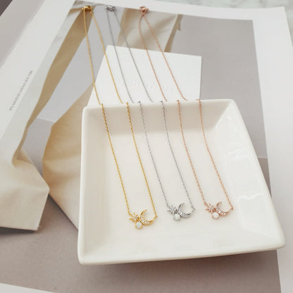 Moon Star Pearl Opal Stone Stud Necklace