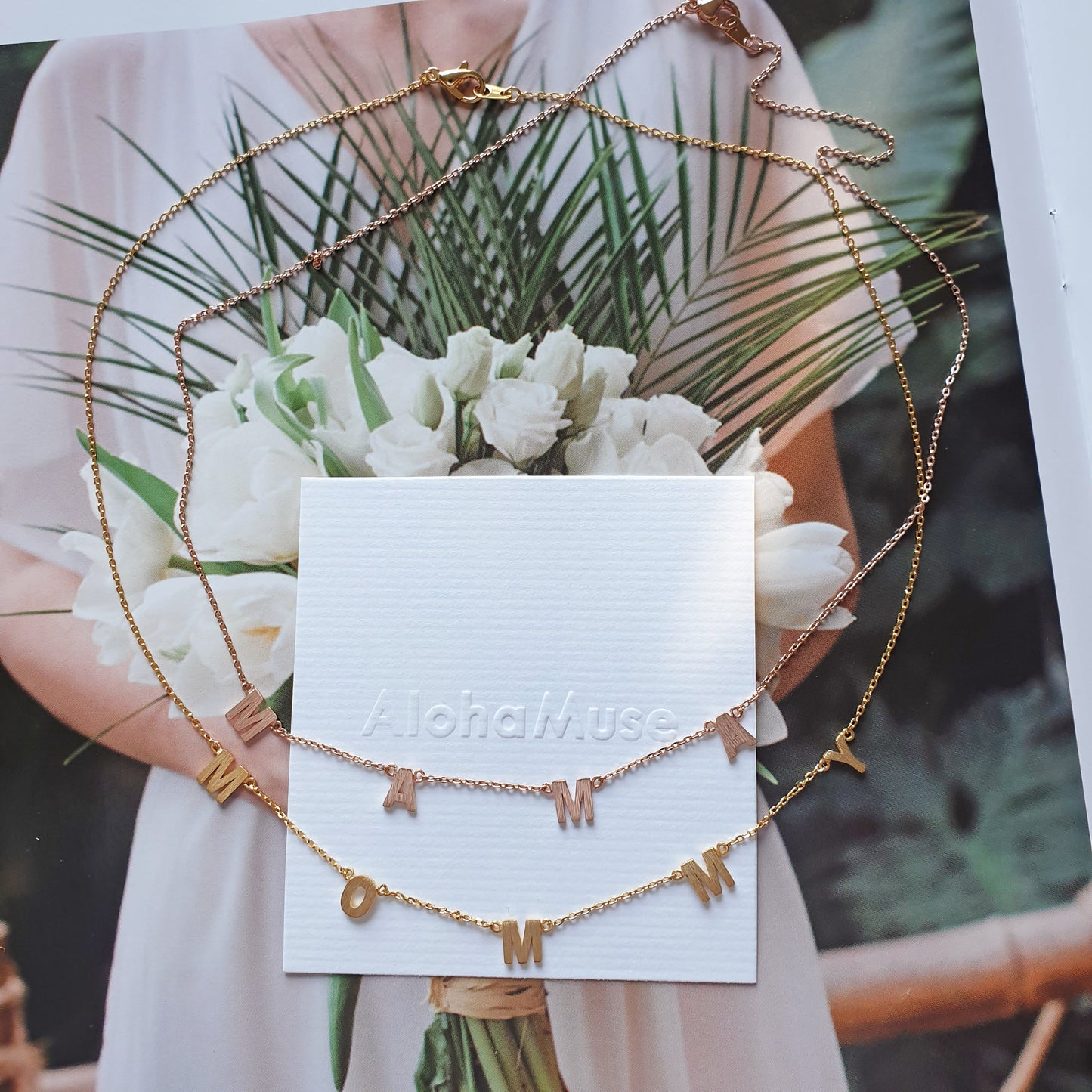 Mama Letter Spaced Station Charm Necklace